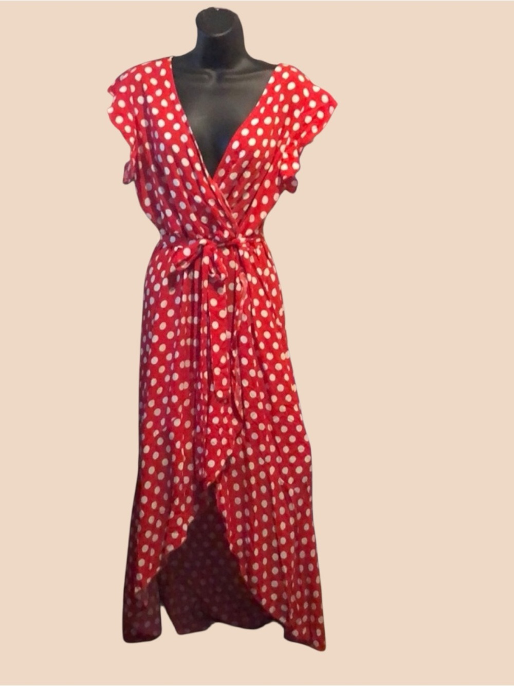 Polka Dots-Spring Summer Boho  V-Neck Faux Wrap Maxi NWT. Limited time price